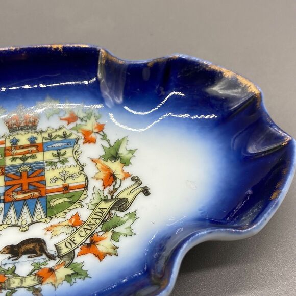 Flow Blue Canada Butter Pat Dish Antique Dominion Crest Porcelain Pre-1921 - Picture 3 of 8